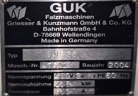 Фальцовка GUK зарядка(GUK Falzmaschinen D-78669 Typ  SAF 36 s/n 47542)